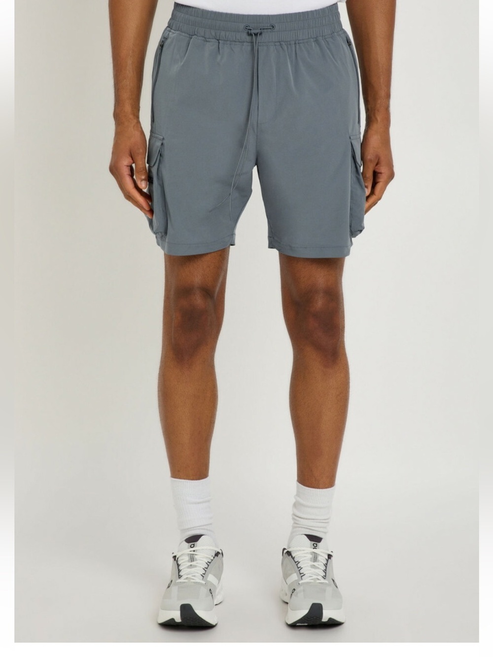Represent 247 cargo shorts charcoal grey drawstring waist zipped pockets SM
